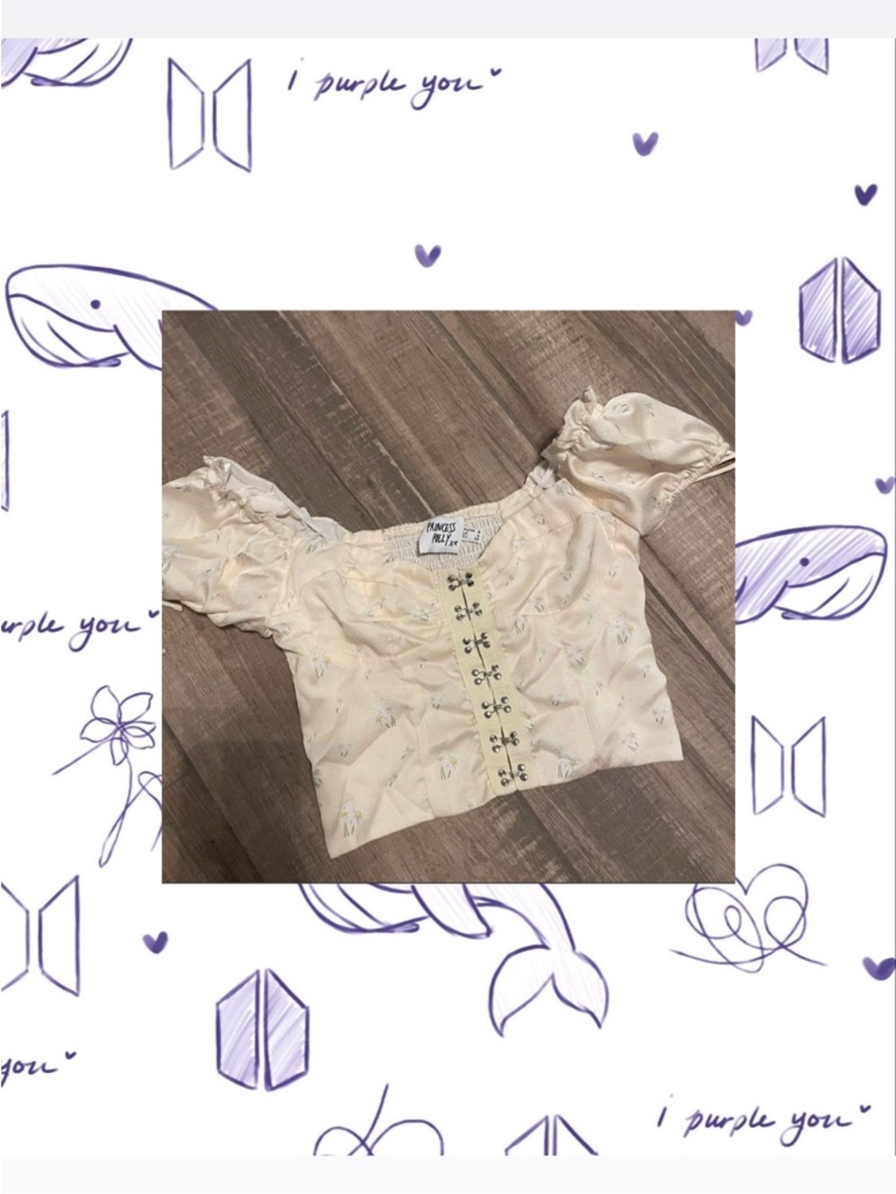 Princess Polly Cream Puff-Sleeve Cropped Blouse - Cream with Silver Embroidery